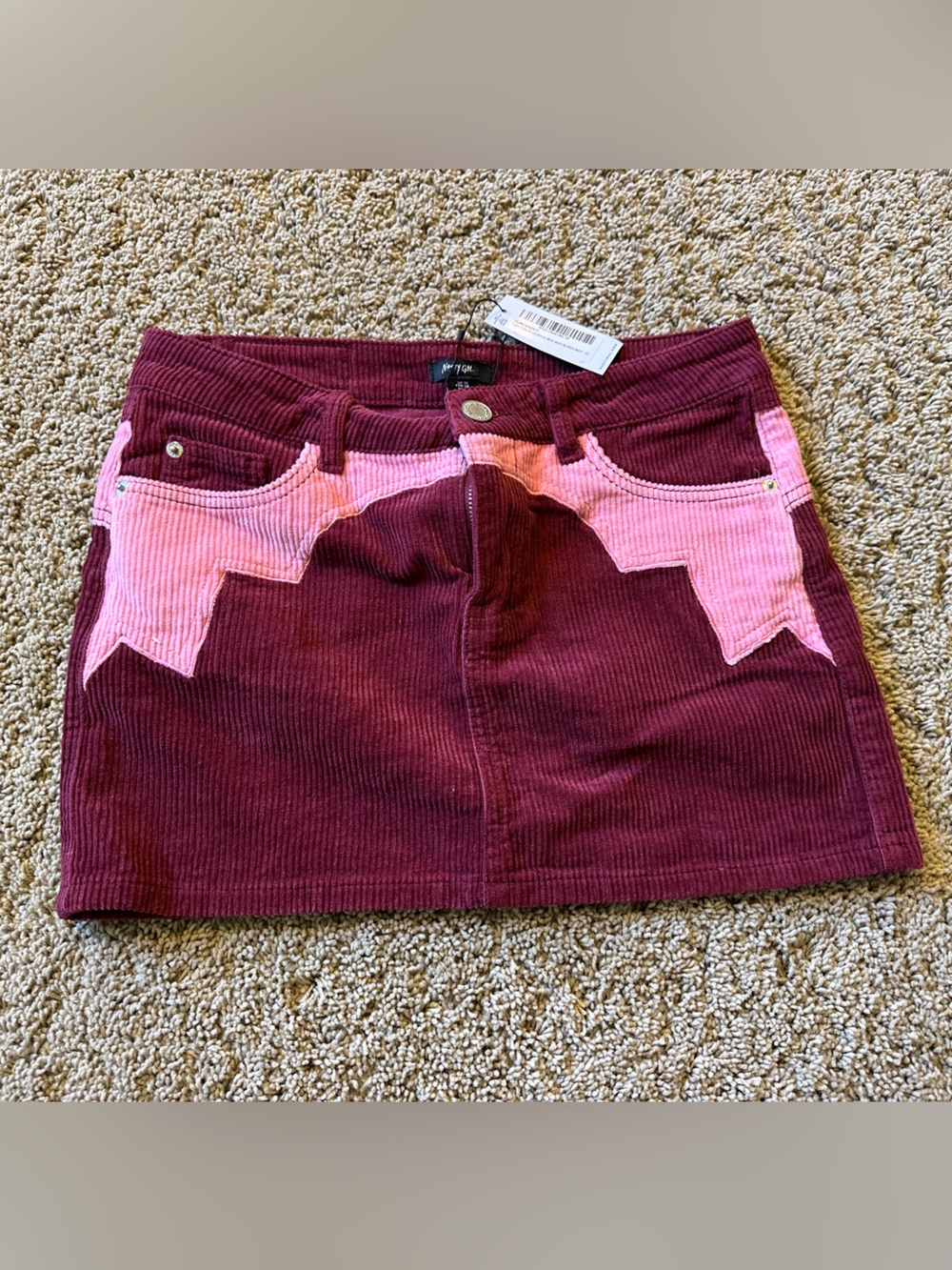Nasty Gal Maroon Corduroy Mini Skirt Western look pink and red